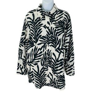 H&M Women's Size S Tropical Print Crinkle Oversize Ivory Black Shirt NEW